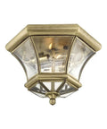 Monterey Two Light Outdoor Indoor Flush Mount In Polished Brass Finish Solid Brass Fixture With Clear Beveled Glass Classic Old School Vibe