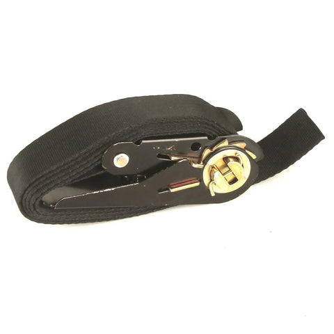 Black ratchet strap for Propane Tank Holder And Wall Mounted Bracket Set including self-tapping screws, secure installation for home or shop.