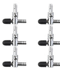 Six silver inline air flow control T valves for aquarium with black levers, part of the Air Flow Control T Valve For Aquarium And Fish Tank Aeration Single Way Lever Inline Valve Fits 4x6mm Air Tubing Easy Flow Regulator For Oxygenation And Aerator Setup Durable 6 Pack.