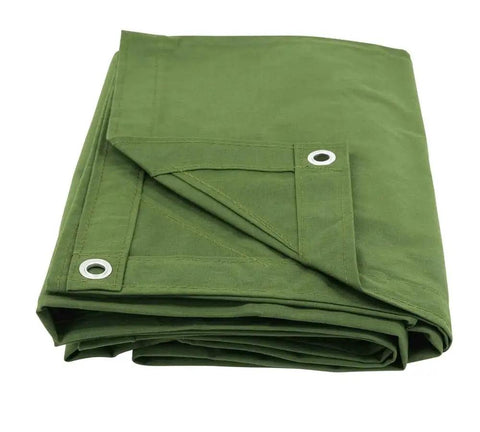 16 Ft By 20 Ft Olive Green Canvas Tarp Heavy Duty Water Resistant Breathable 12 Oz Material With Double Stitched Seams, folded view