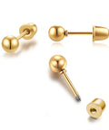Secure Screw Back 4mm Ball Cartilage Earrings For Women And Girls, Hypoallergenic 14K Gold Color Studs For Helix Tragus Lobe Piercing, Kid Friendly Tiny Nap Time Earrings For Toddlers, gold studs
