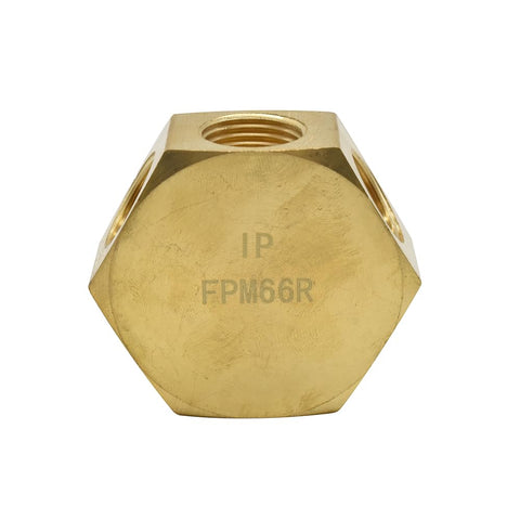 3/8 Inch Brass Round Manifold With Five 3/8 NPT Female Outlets And One Inlet Flat Hex Brass Block For Pneumatic Systems