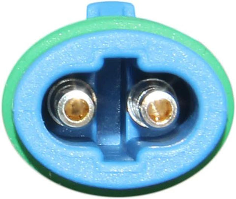 Brake pad wear sensor for Mercedes-Benz GLC300; front or rear, blue and green plastic housing with two terminals.