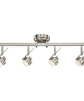 LED Track Lighting Kit With Four Dimmable Heads Semi Flush Ceiling Fixture In Brushed Nickel 2700K, fixture on white backdrop.
