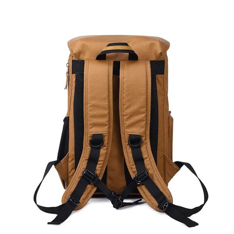 Back view of Canvas Leather Retro Camera Bag Waterproof SLR Backpack For Travel And Photography, showing padded straps.