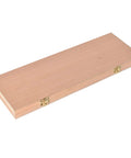Wooden gauge-block storage case with brass latch closures