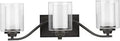 Kene Collection 3 Light Clear Glass Craftsman Bath Vanity Light In Graphite Black mounted on wall