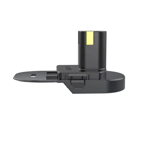 Side view of 18V Cordless Tool Battery Adapter for Ryobi Tools that fits Ridgid Batteries Not Advanced Adapter Only Compact Easy Plug and Play Cross