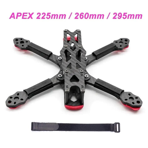 Lightweight Carbon Fiber 5 Inch Quadcopter Frame Kit With 5.5mm Arms For Racing Drones, top view with strap