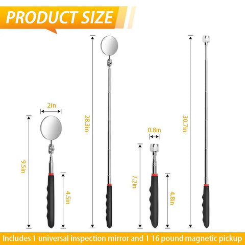 Extendable Magnetic Pickup Tool Set With 22 Lb Pull, Telescoping Magnet Stick And 360 Degree Swivel Inspection Mirror, Heavy Duty Reach For Grabbing Tools And Metal Parts, No Brainer Gift For Men And Dad, 2 Pack