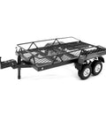 Heavy Duty Metal Rc Crawler Trailer Cargo Carrier Box For One Twenty Four Scale Remote Vehicles Solid Steel Hauler Kit with mesh design and hitch.