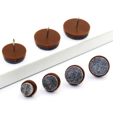 Brown 24mm Felt Screw In Chair Glides Set For Tables And Chairs Round Metal Foot Pads Furniture Protectors