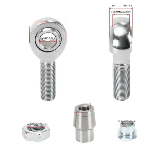 Heavy Duty 5/8 Inch Chromoly Heim Joint Rod End Kit showing various components and threaded ends for smooth steering upgrades.