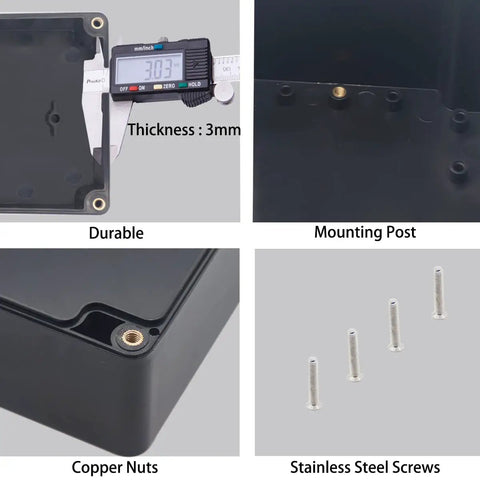 Watertight IP67 Junction Box For DIY Electrical Projects, Tough-As-Nails ABS Plastic Enclosure With Wall Mount Ears details