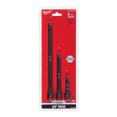 Shockwave Impact Duty Three Eighths Inch Drive Extension Set Three Piece Black Pro Grade Socket Extension Kit packaged