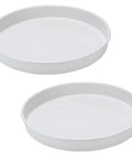 Smooth Spinning White Metal Lazy Susan Turntable Two Pack Compact Rotating Kitchen Cabinet Organizer And Countertop Rack For Pantry Storage includes two 10-inch white turntables.