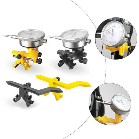 Bike Wheel Truing Stand With Percentage Indicator for quick rim adjustment in black and yellow with adaptive mounts.