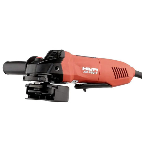 7 Amp 4.5 Inch Angle Grinder With Dead Man Switch Slim Red Powerhouse for metal cutting, slim ergonomic grip, quick guard