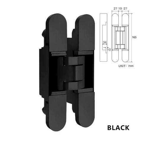 3D Adjustable Invisible Hinge For Hidden Folding Doors In Matt Black Inner Opening Concealed Wood Door Hardware With 180 Degree Swing Easy To Install And Seamless Look For Modern Interiors.