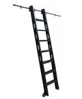 Heavy Duty Black Sliding Ladder Library Hardware With Rollers And Slick Steel Track Kit For Smooth Barn Door Glide Adjustable Rolling Rail Set Easy Install Bundle Without Ladder Included - black ladder on steel track