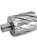 Side view of annular cutter with Weldon shank, 1-15/16 in diameter, 2 in depth of cut, silver metal