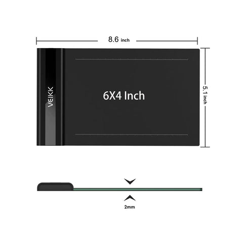 Hella Smooth 6x4 Inch Portable Graphics Drawing Tablet For Sketching And Osu Grinding With Built In Usb Cord seamless dimensions shown.