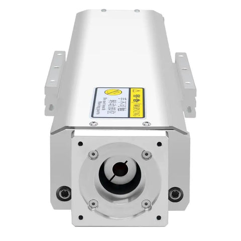 Rock Solid Linear Module Stage Featuring A Buttery Smooth 20mm Ballscrew Rail And High Precision Linear Guides For Nema 32 close-up of linear motion drive with safety warning.