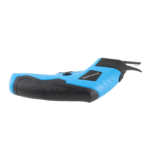 Cordless Electric Scissors For Fabric Leather Cardboard Compact Lightweight Handheld Cutter With Precise Thread Tracing Jam Free Cutting Ergonomic Craft Tool For DIY Sewing And Home Projects blue side view