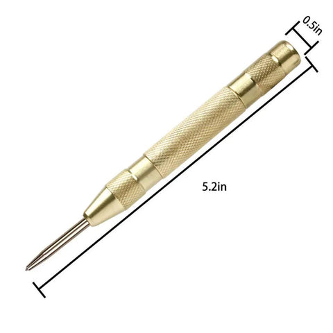 Two Pack Automatic Center Punch Kit 5.1 Inch Spring Loaded Drill Punch Tool Brass Window Spring Punch One Handed Operation Fixed Point Car Window Glass Breaker For Precise Center Marking And Piercing