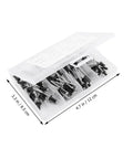 120 Pcs Black Aluminum Blind Rivets Kit With M2.4 M3.2 And M4 Sizes in clear plastic case, dimensions labeled