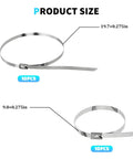 Image showing product sizes for Universal Stainless Steel CV Boot Clamps Kit For DIY Car Repair 20 Piece Set with small and large clamps.