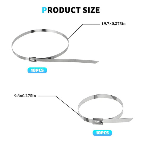 Image showing product sizes for Universal Stainless Steel CV Boot Clamps Kit For DIY Car Repair 20 Piece Set with small and large clamps.