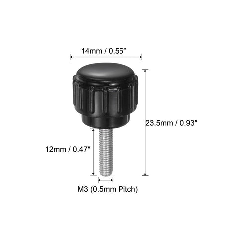 M3 x 12mm knurled thumb screw with 14mm round plastic head, part of 20 Pack M3 X 12mm Knurled Thumb Screws Clamping Knobs