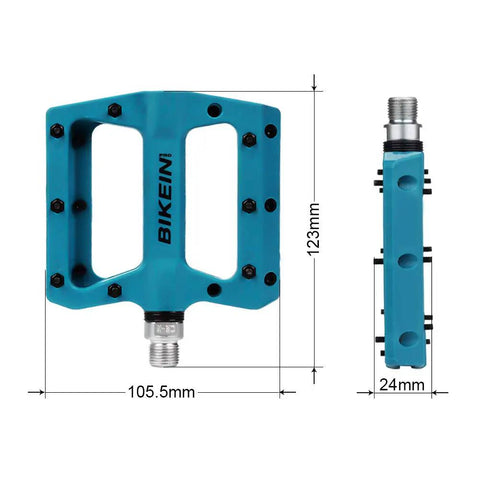 Ultralight Non Slip Nylon Fiber Mountain Bike Pedals Flat Platform Nine Sixteenth Inch Spindle For MTB BMX And Road Cycling Grippy Durable Pedals In Blue with dimensions