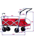 Side view of Workhorse Folding Wagon Cart with Removable Canopy, Four Wheel Push Pull Hand Cart, steel frame, navy blue