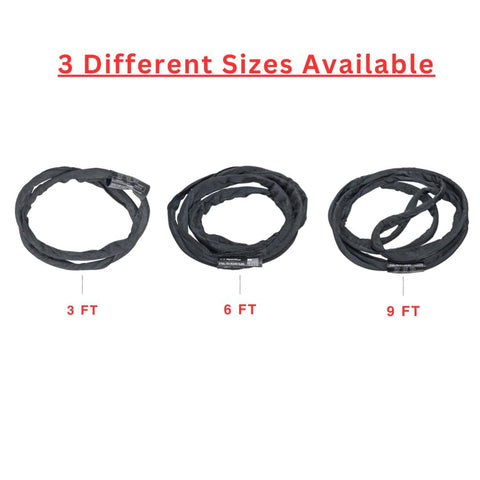 Three black SpanSet truss rigging slings in 3, 6, and 9-foot sizes with SteelTex double-wall polyester jackets and steel cable cores