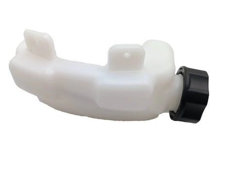 Fuel Tank Assembly Replacement For A Range Of Lawn Gear From MTD Craftsman Troy-Bilt Cub Cadet Yard Machines And More Replaces 753-06921 And Fits HT2200 Y60 YM21CS YM71SS 41AD251G900, white plastic with black cap, side angle