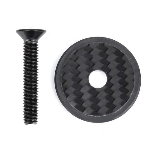 Fresh Carbon Fiber Bike Stem Headset Top Cap Hardware Kit With Hex Bolts, black bowl fork cover plate and hex bolt.