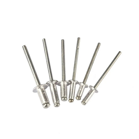 Assorted aluminum rivets from the 120 Piece Aluminum Blind Rivets Set M3.2 By 7mm 9mm 11mm And M4 By 8mm 10mm 13mm For Furniture Pro Grade DIY
