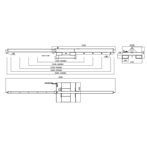 Industrial Grade 5 Ton Forklift Telescopic Bidirectional Jib Boom With Slick Two Way Pivot dimensions and specifications diagram.