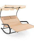 Two Person Outdoor Lounge Chair With Adjustable Canopy, Wheels, Detachable Pillows, Extra Large Double Patio Hammock Bed for backyard