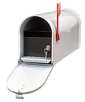 Rust Proof Galvanized Steel Locking Mailbox With Locking Insert, Steel Latch And Red Aluminum Flag In White Finish For Curbside Use