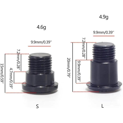 Size comparison of S and L black steel bike rear derailleur screws