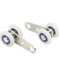 Heavy Duty Metal Bearing Sliding Door Pulley Block Kit With Two Wheels For Whisper Quiet Smooth Cabinet And Closet Track Hardware System Built For Heavy Loads And Long Lasting Performance Two Pack, two-wheel metal roller pair
