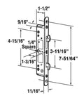 Diagram of Sliding Glass Patio Door Lock Mortise Type 2-Point With 7.796 Inch Screw Hole Spacing, Dual Hook Latches, Square Drive