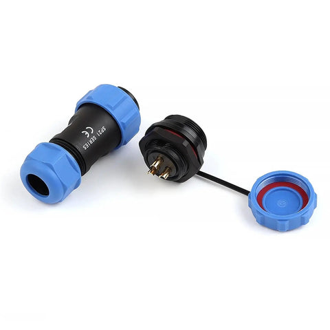 IP68 Waterproof Panel Mount Connector Plugs And Sockets Back Nut Male And Female shown with uncovered 2 pin male plug