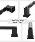 Close-up of 10 Pack 3 Inch Hole Center Matte Black Cabinet Pulls And Handles For Cabinets Drawers Dressers Vanities Closets Durable Metal Hardware With Included 1 Inch And 1 And A Half Inch Screws For Easy Installation showing solid zinc alloy black finish.