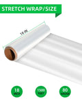 Heavy Duty Stretch Wrap Roll Pro Grade 18-Inch By 1500-Foot Clear Shrink Film for Furniture Moving, shown unrolled with measurements.