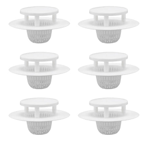 Jauarta Plastic Bathtub Drain Stopper, Effective Hair Trap, set of six drain stoppers, durable white plastic for hair trapping.