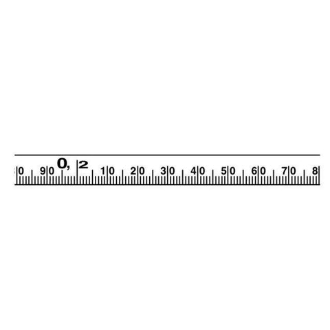 Close-up of markings on Artisan Diameter Tree Chrome Clad Tape Measure, 10mm By 6m, displaying metric measurements up to 80 cm.